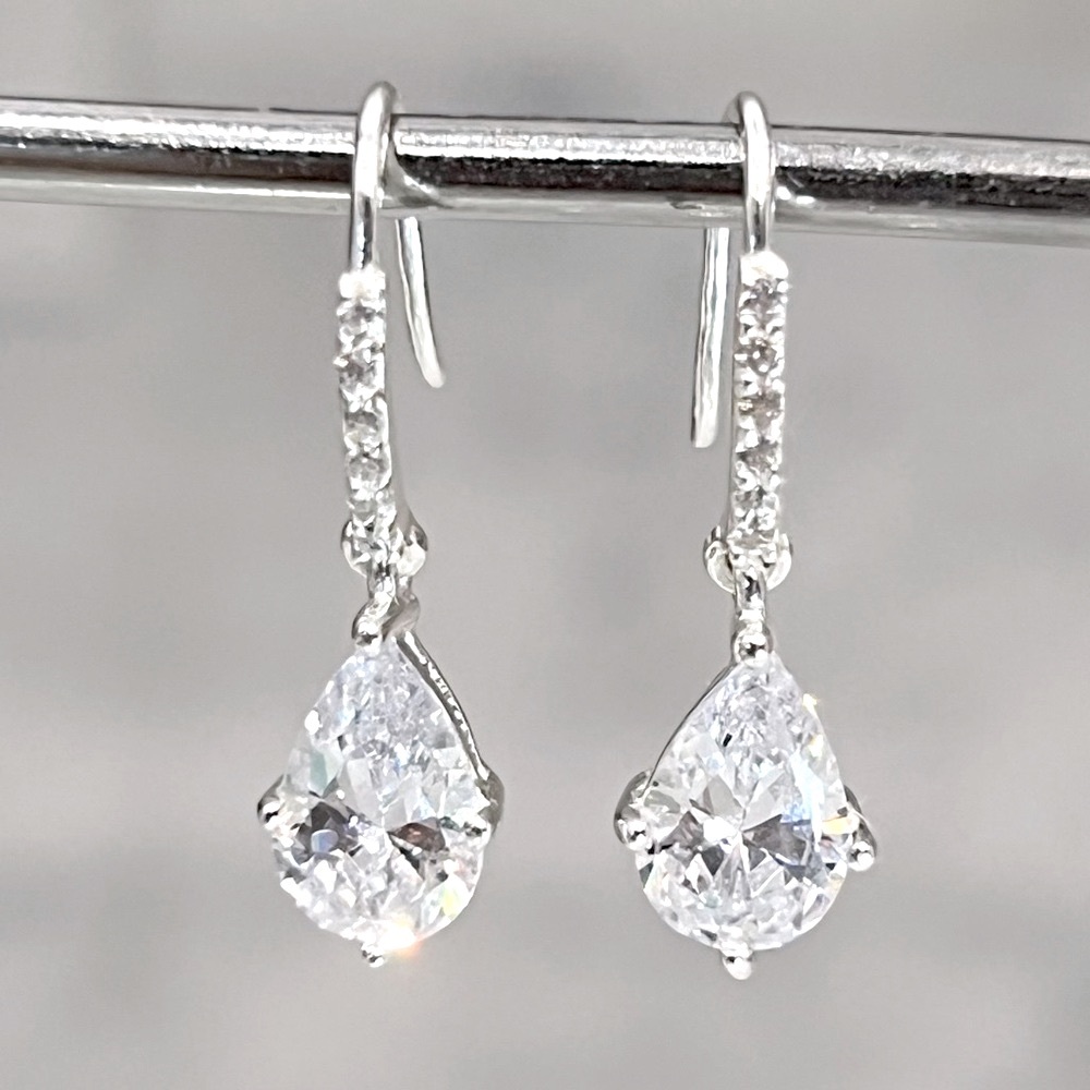 Diamond (Sim) Drop Sterling Silver Earrings - Picture 9 of 13
